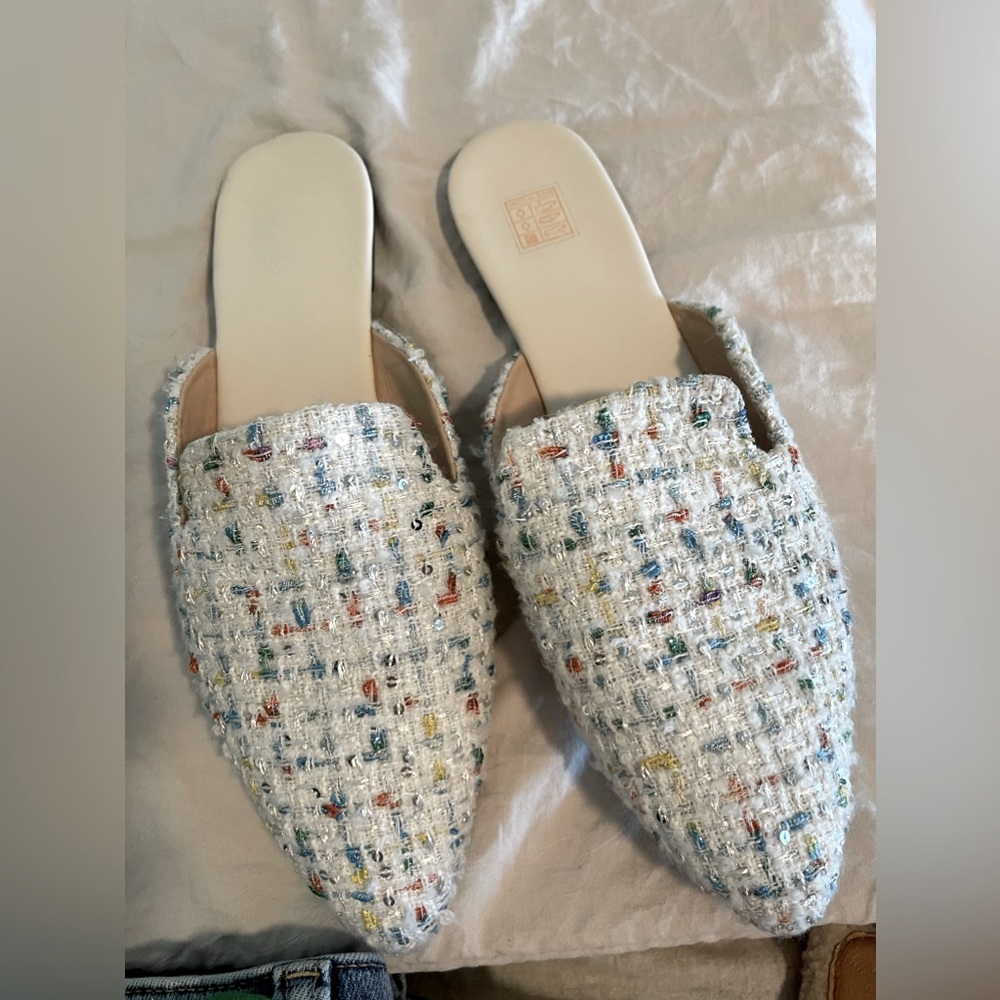 Women Color Block Point Toe Flat Mules, Fashion Outdoor Flats